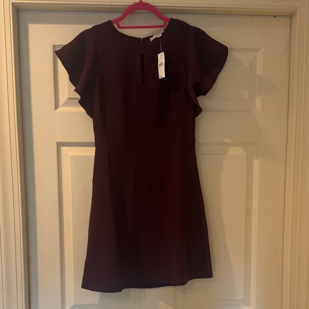 LOFT Burgundy Flutter Sleeve Dress. New with tags.